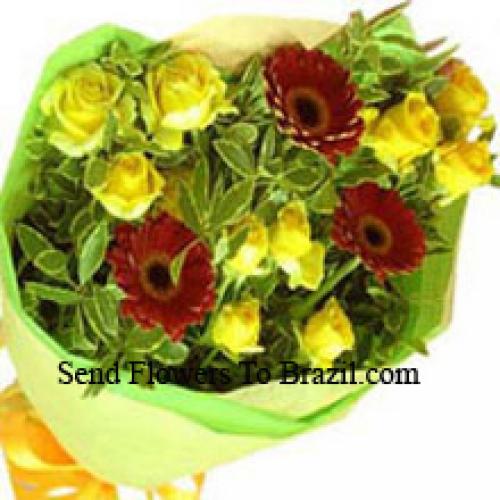 Beautiful Red Gerberas and Yellow Roses