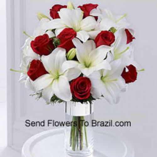 Roses and Lilies Greenish Arrangement